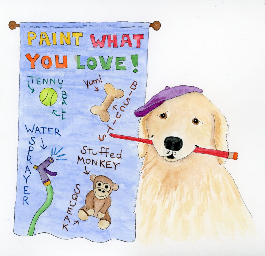 whimsical dog with paint brush